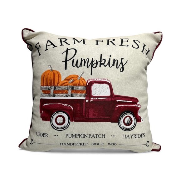 Farmhouse Fall Pumpkin Throw Pillow Set of 2 Vintage Truck & Harvest Design 18x1 - Picture 3 of 3